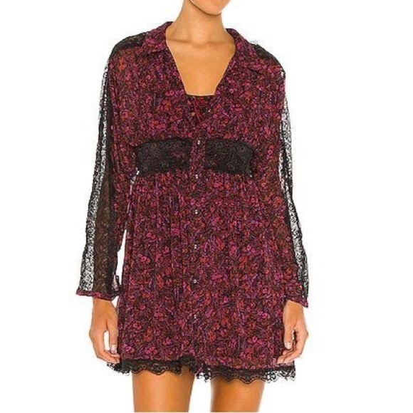 FREE People green combo Sheer Romance Mini Dress size Small - Picture 15 of 16